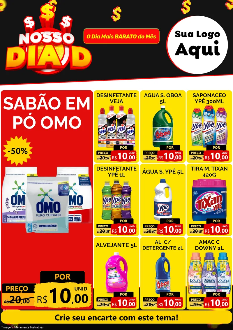 Modelo de Encarte para Encarte A4 Vertical com o tema Nosso Dia D para Produtos de Limpeza