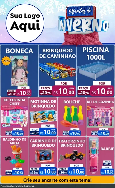 Modelo de Encarte para Encarte Grande com o tema Ofertas de Inverno para Brinquedos
