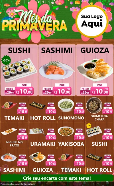 Modelo de Encarte para Encarte Grande com o tema Mês da Primavera para Comida japonesa