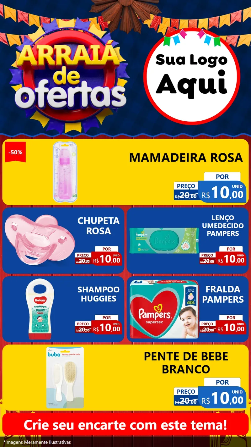 Modelo de TV para TV Vertical com o tema Arraiá de Ofertas para Bebês