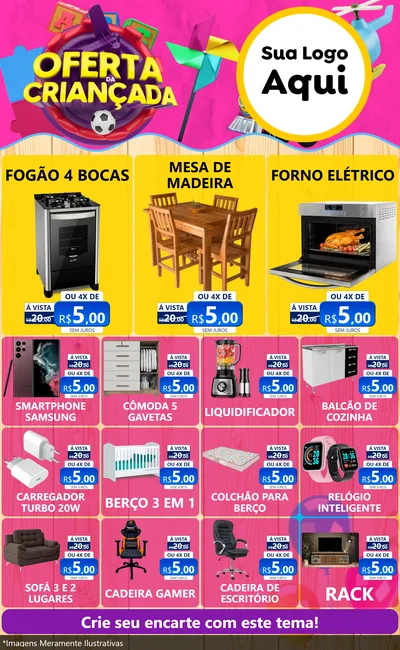 Modelo de Encarte para Encarte Grande com o tema Oferta da Criançada para Móveis e Eletro