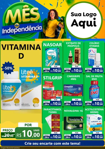 Modelo de Encarte para Encarte A4 Vertical com o tema Mês da Independência para Farmácia