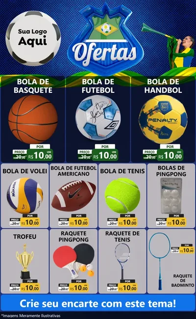 Modelo de Encarte para Encarte Grande com o tema Ofertas (Futebol) para Artigos Esportivos