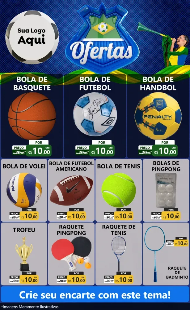Modelo de Encarte para Encarte Grande com o tema Ofertas (Futebol) para Artigos Esportivos