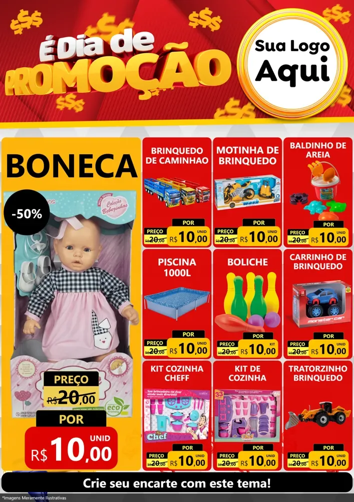 Modelo de Encarte para Encarte A4 Vertical com o tema É Dia De Promoção para Brinquedos