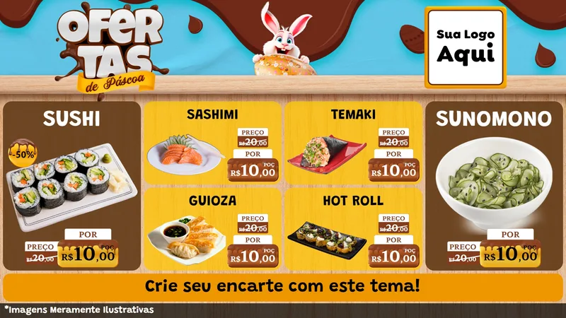 Modelo de TV para TV Horizontal com o tema Ofertas de Páscoa para Comida japonesa