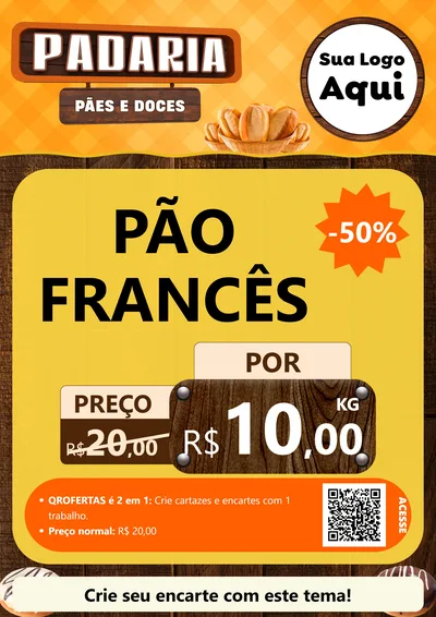 Modelo de Cartaz para Cartaz A4 Vertical com o tema Padaria Pães e Doces para Padaria