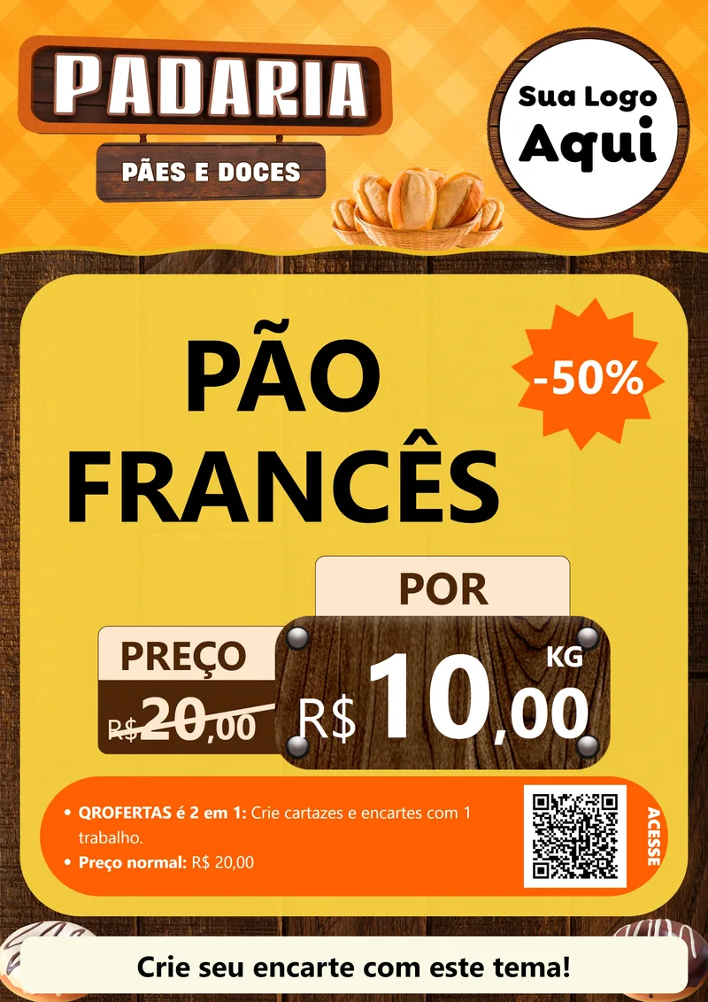 Modelo de Cartaz para Cartaz A4 Vertical com o tema Padaria Pães e Doces para Padaria