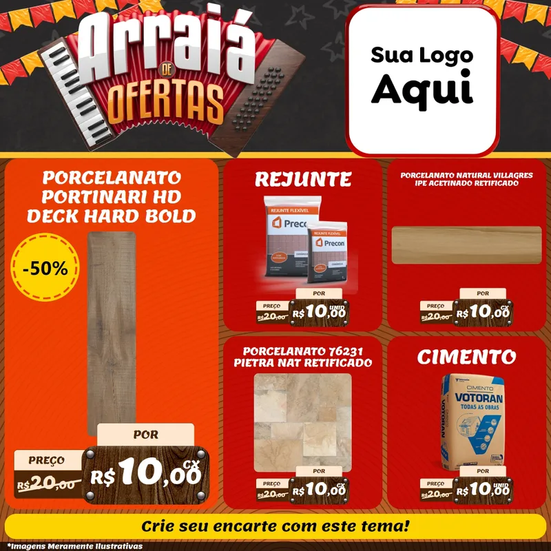 Modelo de Rede Social para Feed Facebook com o tema Arraiá de Ofertas - Junina para Pisos e revestimentos