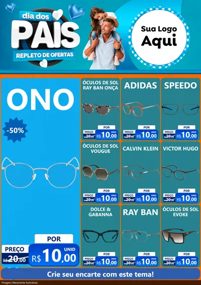 Modelo de Encarte para Encarte A4 Vertical com o tema Dia Dos Pais Repleto de Ofertas para Óticas