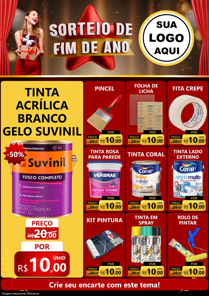 Modelo de Encarte para Encarte A4 Vertical com o tema Sorteio de Fim de Ano para Tintas e Ferramentas