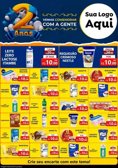 Modelo de Encarte para Encarte A4 Vertical com o tema Aniversário de 2 anos para Frios e Laticínios