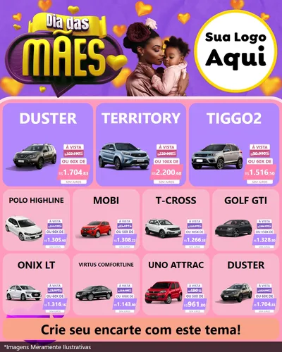 Modelo de Rede Social para Feed Instagram com o tema Dia das Mães para Concessionaria de Carros