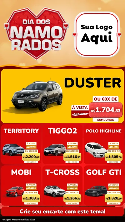 Modelo de Rede Social para Stories com o tema Dia dos Namorados para Concessionaria de Carros