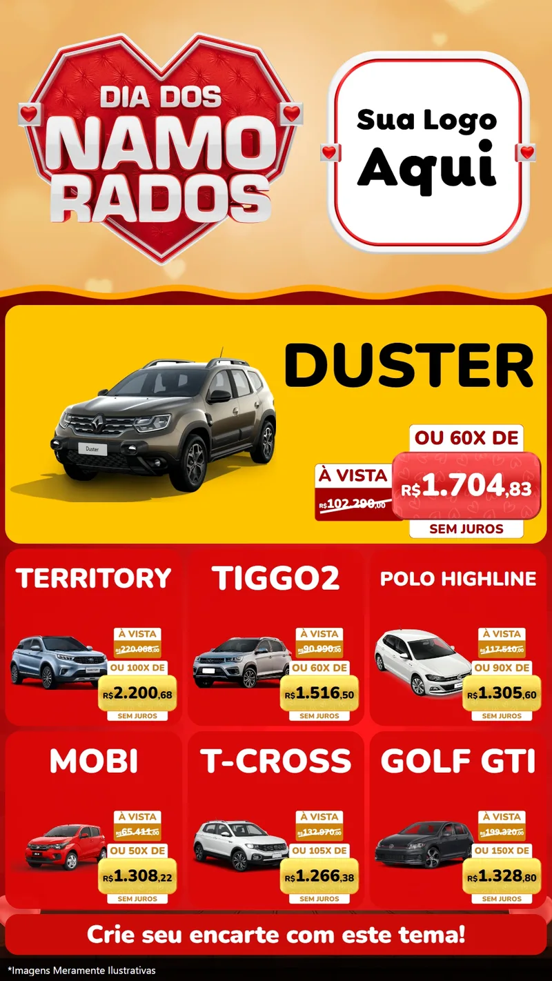Modelo de Rede Social para Stories com o tema Dia dos Namorados para Concessionaria de Carros