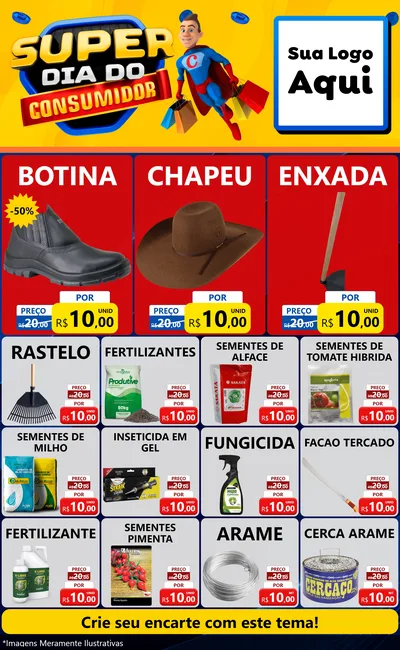 Modelo de Encarte para Encarte Grande com o tema Super Dia do Consumidor para Agropecuária
