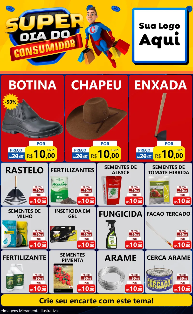 Modelo de Encarte para Encarte Grande com o tema Super Dia do Consumidor para Agropecuária