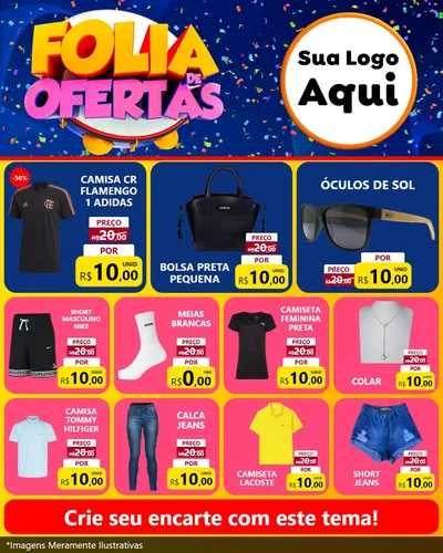 Modelo de Rede Social para Feed Instagram com o tema Folia de Ofertas para Roupas e acessórios