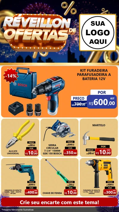 Modelo de Rede Social para Stories com o tema Réveillon de Ofertas para Maquinas e Ferramentas