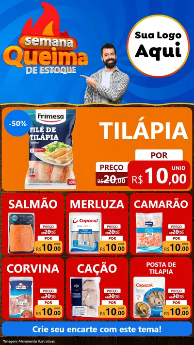 Modelo de Rede Social para Stories com o tema Semana Queima de Estoque para Peixaria