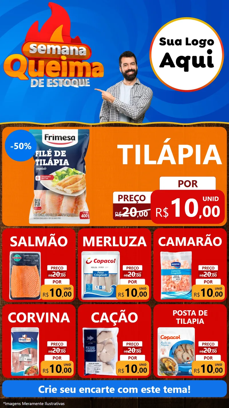 Modelo de Rede Social para Stories com o tema Semana Queima de Estoque para Peixaria
