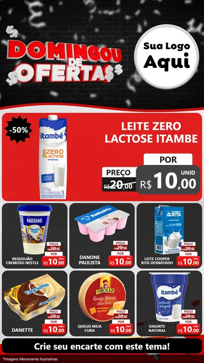 Modelo de Rede Social para Stories com o tema Domingou de Ofertas para Frios e Laticínios
