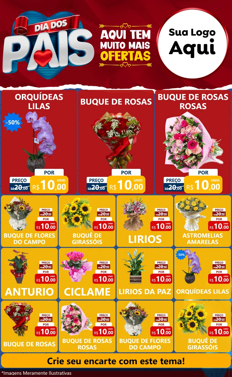 Modelo de Encarte para Encarte Grande com o tema Dia dos Pais para Floricultura e jardim