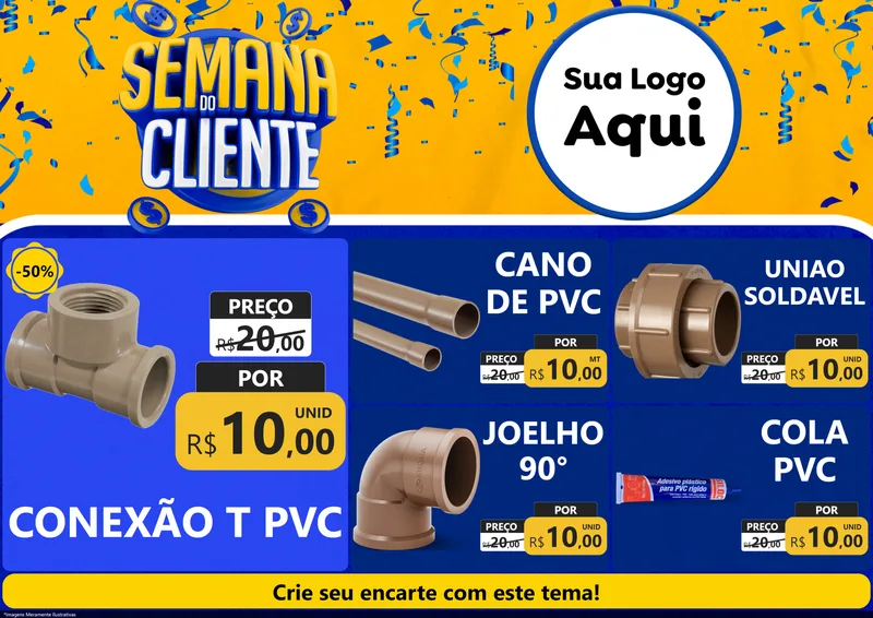 Modelo de Encarte para Encarte A4 Horizontal com o tema Semana do Cliente para Tubos e conexões