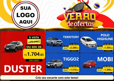 Modelo de Encarte para Encarte A4 Horizontal com o tema Super Verão de Ofertas para Concessionaria de Carros