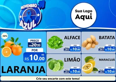 Modelo de Encarte para Encarte A4 Horizontal com o tema Novembro Azul para Hortifrúti