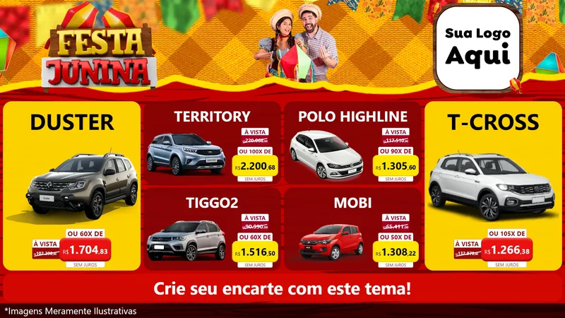 Modelo de TV para TV Horizontal com o tema Festa Junina para Concessionaria de Carros