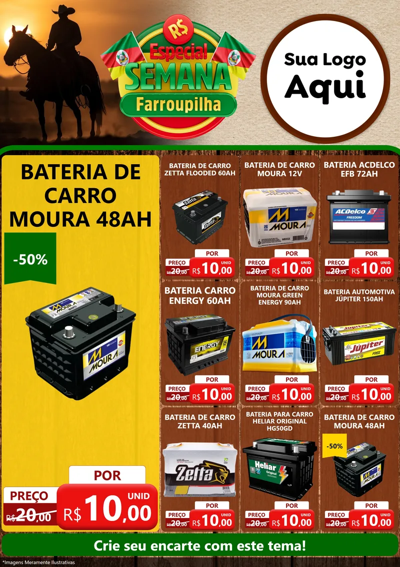 Modelo de Encarte para Encarte A4 Vertical com o tema Especial Semana Farroupilha para Baterias Elétricas