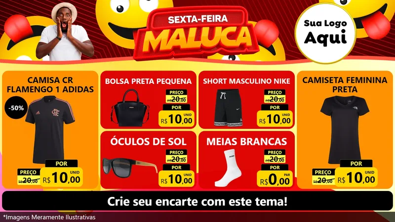 Modelo de TV para TV Horizontal com o tema Sexta-feira Maluca para Roupas e acessórios