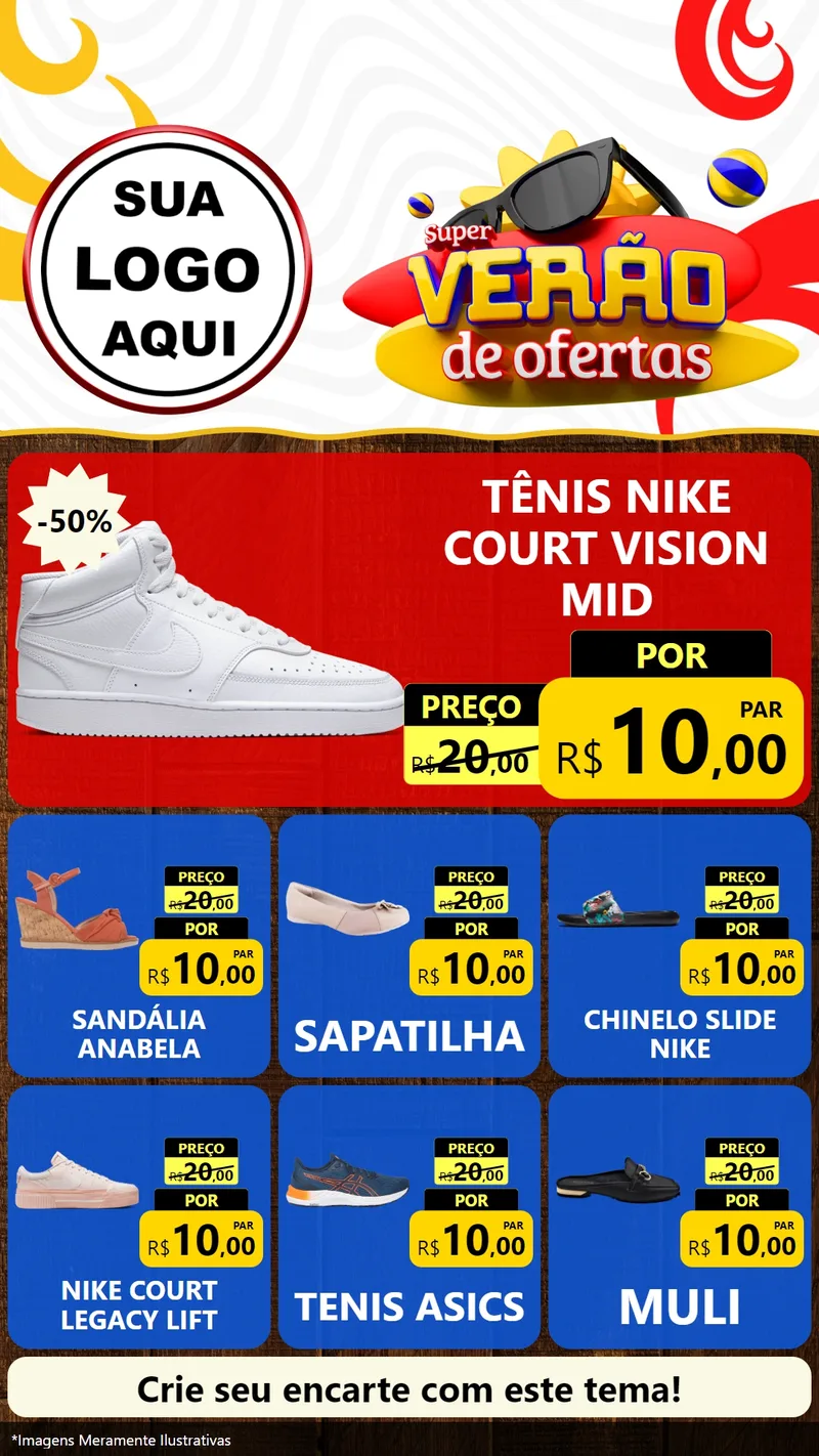 Modelo de Rede Social para Stories com o tema Super Verão de Ofertas para Calçados