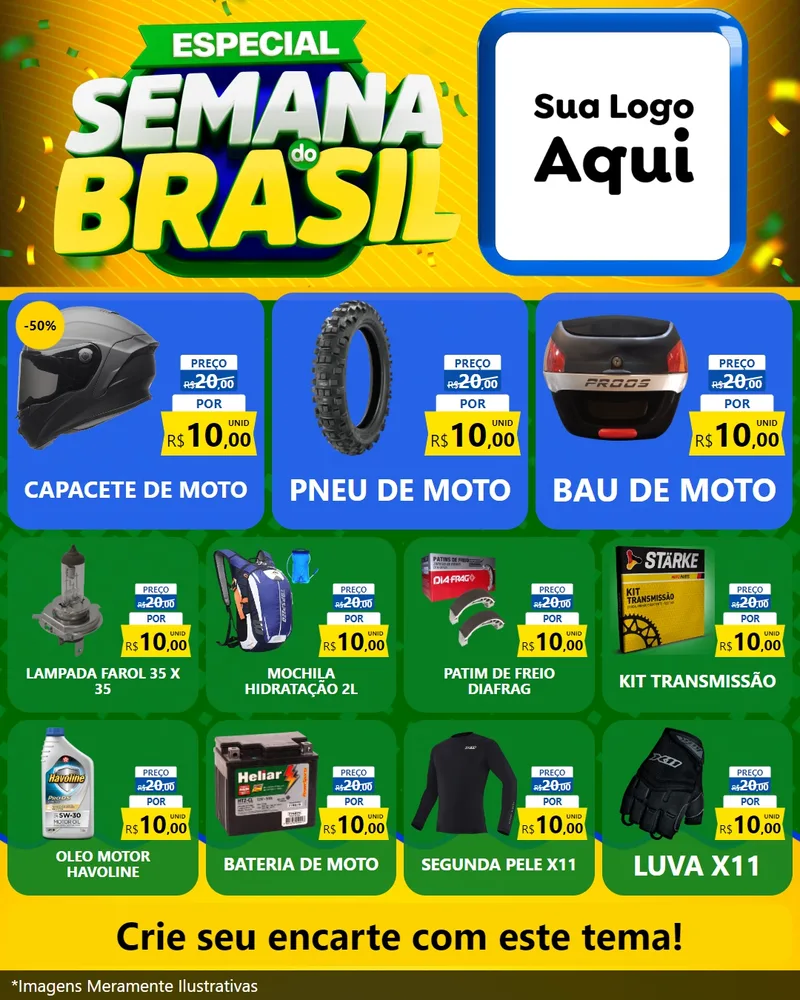Modelo de Rede Social para Feed Instagram com o tema Especial Semana do Brasil para Moto peças