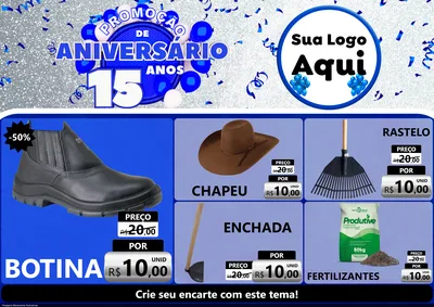 Modelo de Encarte para Encarte A4 Horizontal com o tema Promoção de Aniversário - 15 Anos para Agropecuária
