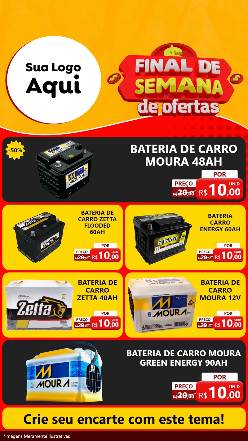 Modelo de TV para TV Vertical com o tema Final de Semana de Ofertas para Baterias Elétricas