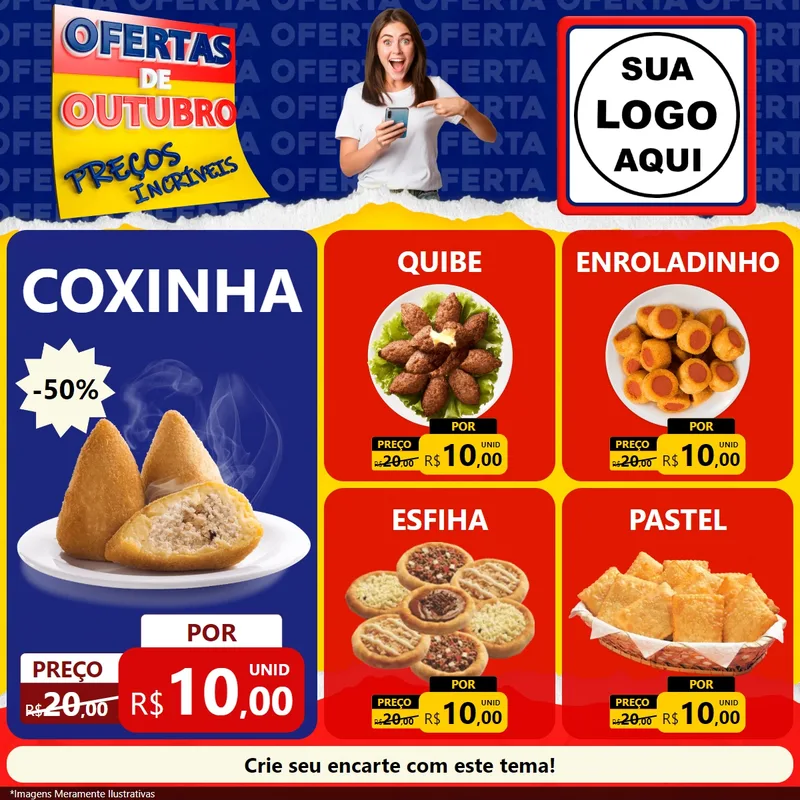 Modelo de Rede Social para Feed Facebook com o tema Ofertas de Outubro - Preços Incríveis para Salgadaria
