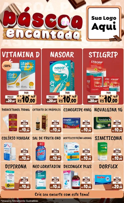 Modelo de Encarte para Encarte Grande com o tema Páscoa Encantada para Farmácia