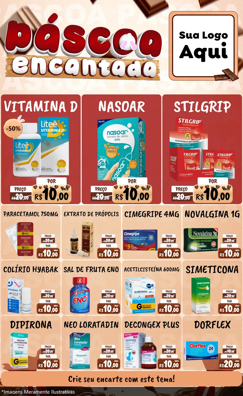 Modelo de Encarte para Encarte Grande com o tema Páscoa Encantada para Farmácia