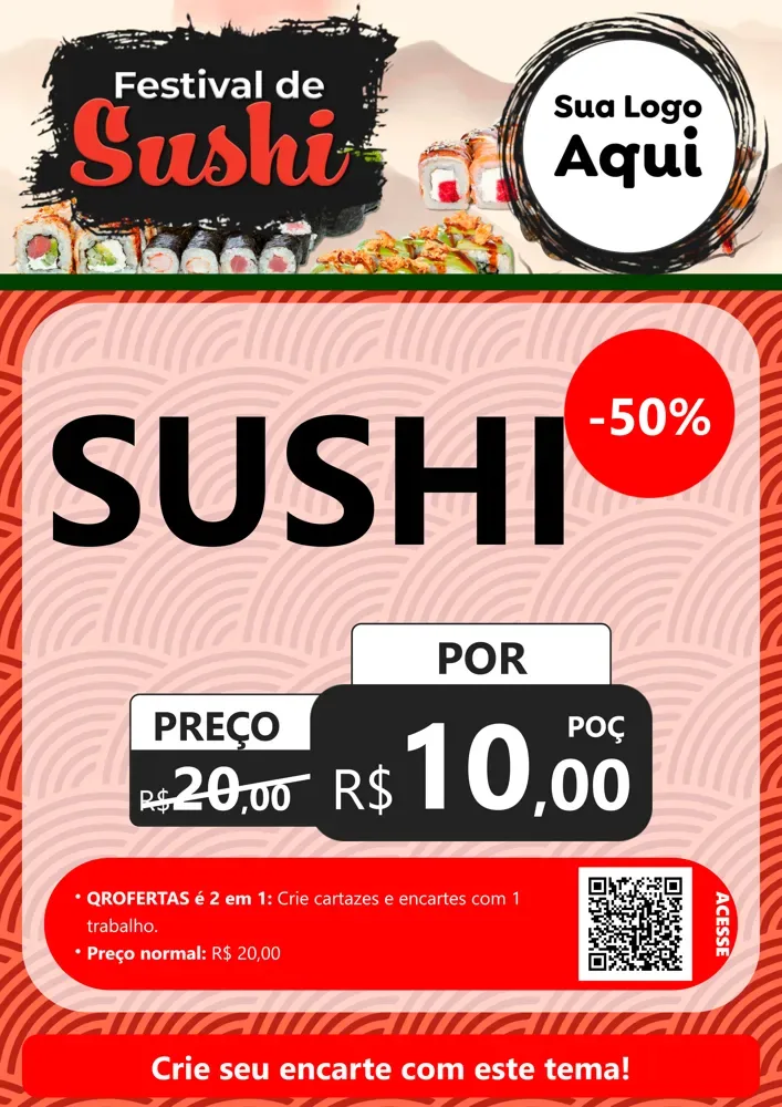 Modelo de Cartaz para Cartaz A4 Vertical com o tema Festival de Sushi para Comida japonesa
