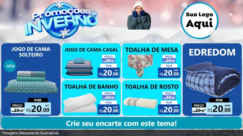 Modelo de TV para TV Horizontal com o tema Promoções de Inverno para Cama, Mesa e Banho