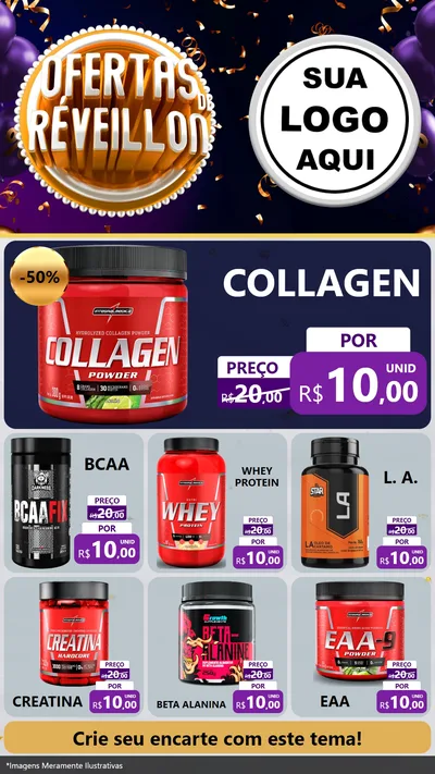Modelo de Rede Social para Stories com o tema Ofertas de Réveillon para Suplementos alimentares
