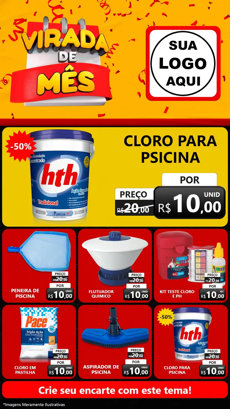 Modelo de Rede Social para Stories com o tema Virada de Mês para Produtos para Piscina