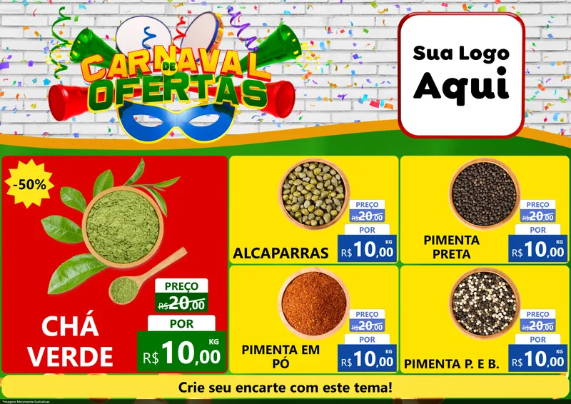 Modelo de Encarte para Encarte A4 Horizontal com o tema Carnaval de Ofertas para Produtos Naturais