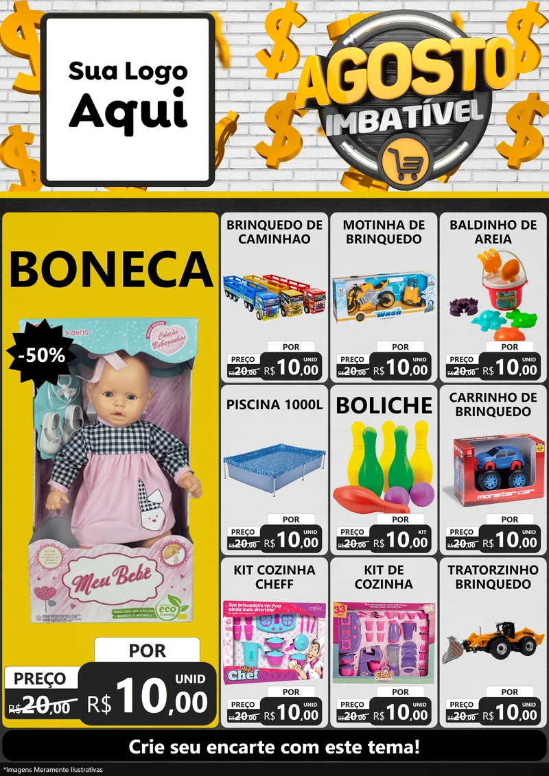 Modelo de Encarte para Encarte A4 Vertical com o tema Agosto imbatível para Brinquedos