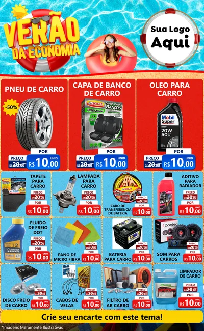 Modelo de Encarte para Encarte Grande com o tema Verão da Economia para Auto peças