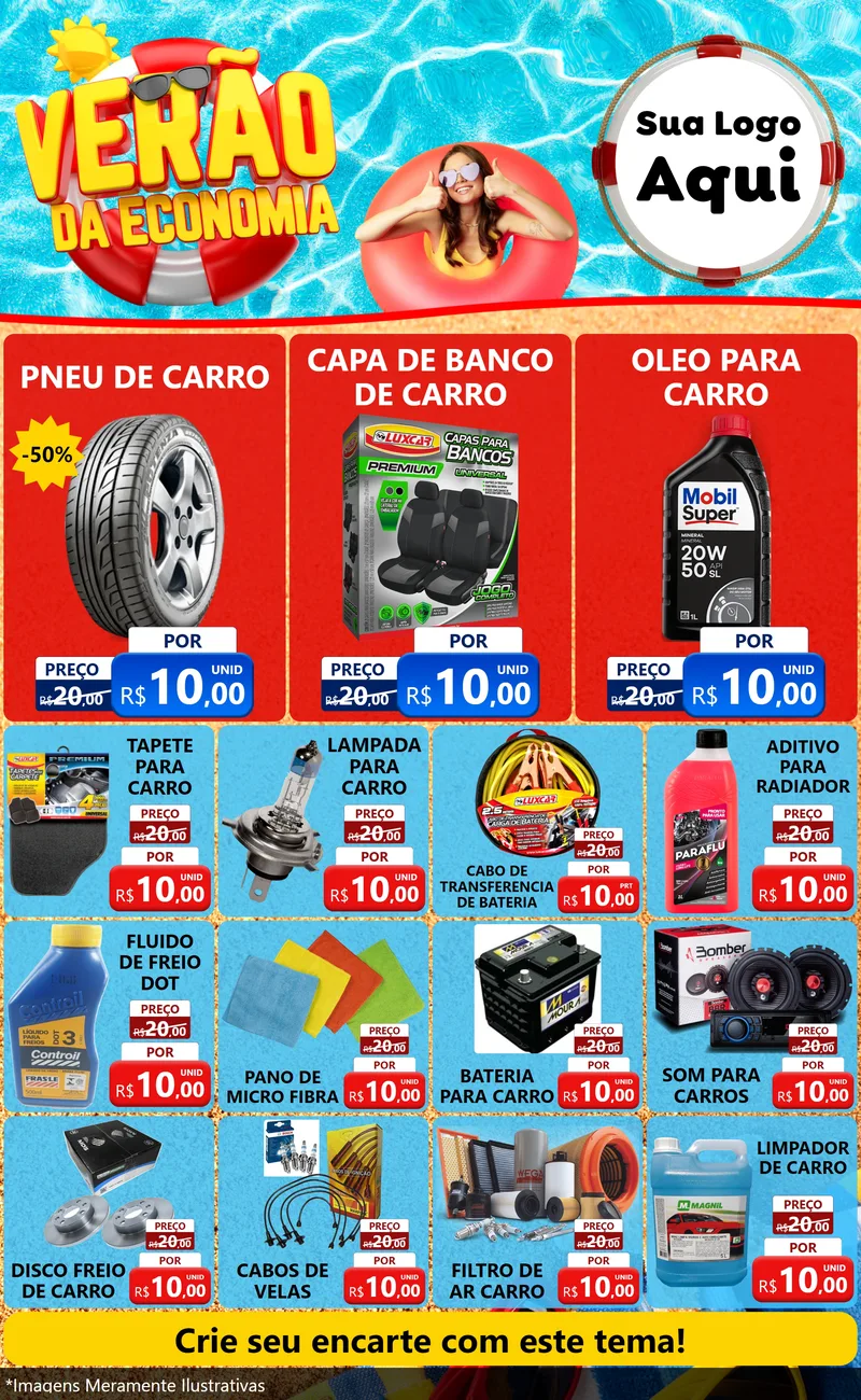 Modelo de Encarte para Encarte Grande com o tema Verão da Economia para Auto peças
