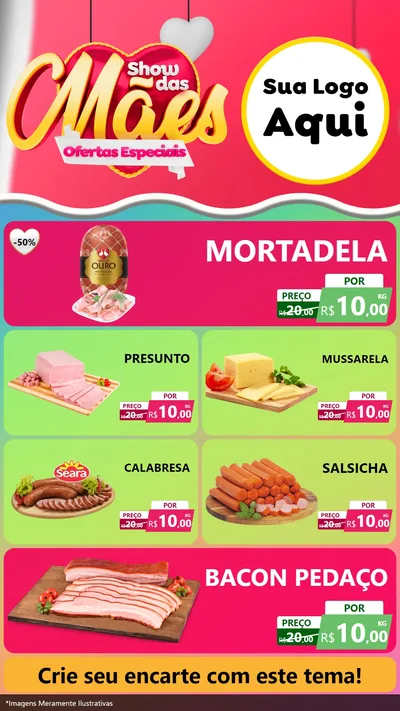 Modelo de TV para TV Vertical com o tema Show das Mães - Ofertas Especiais para Frios e Laticínios
