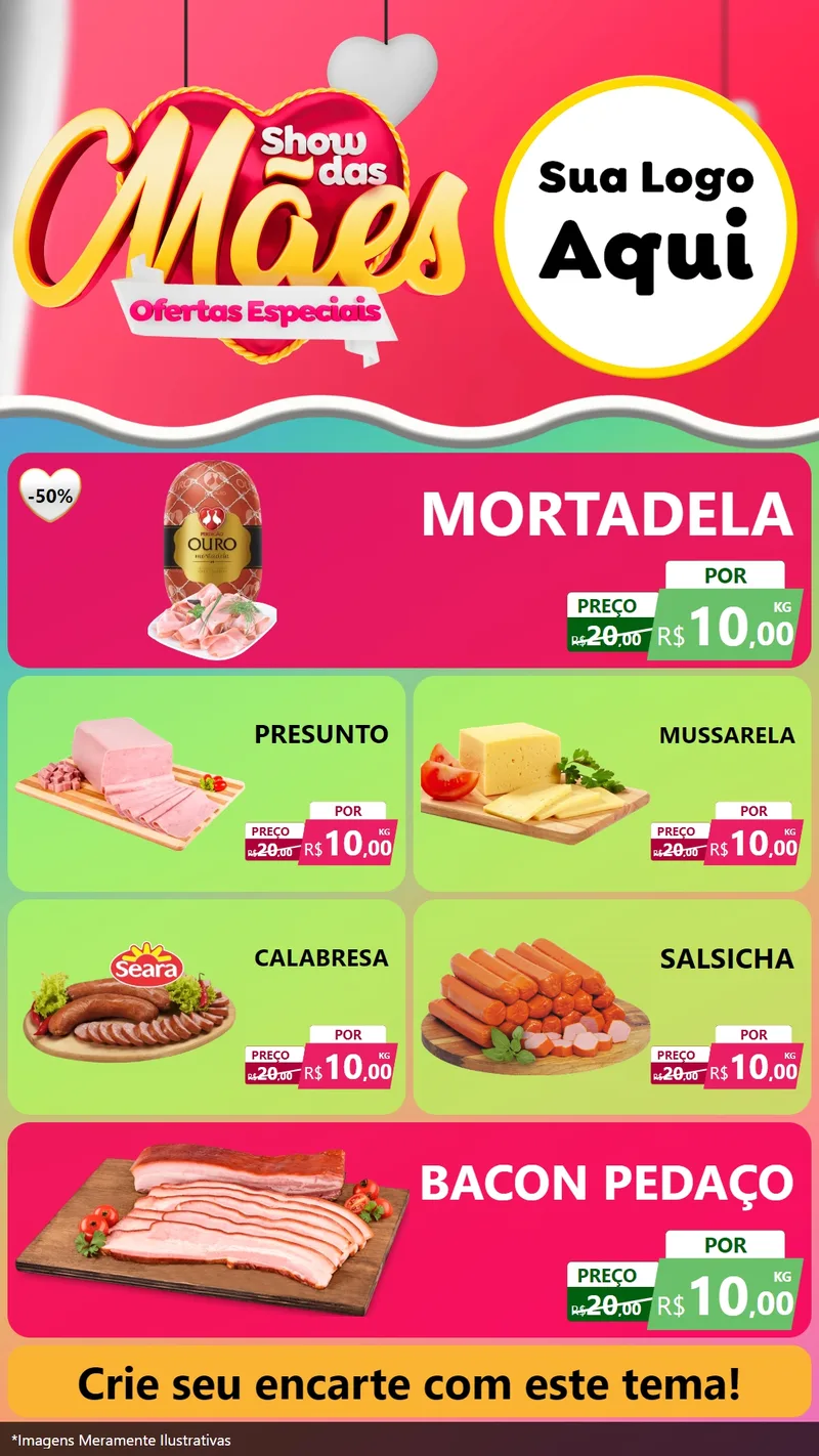 Modelo de TV para TV Vertical com o tema Show das Mães - Ofertas Especiais para Frios e Laticínios